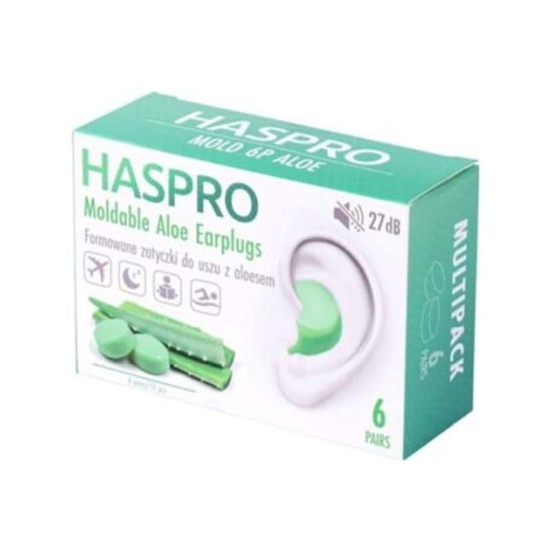 Silikonové špunty do uší s aloe vera Haspro (12 kusů)