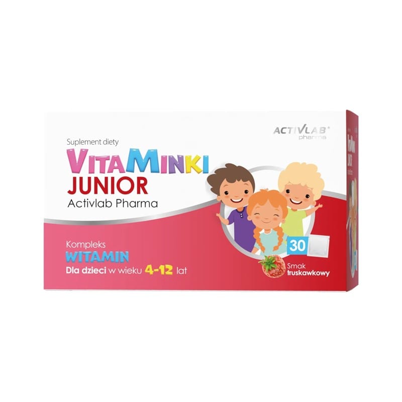 Vitamíny pro děti – VitaMinki Junior Activlab, jahodová příchuť (30 sáčků x 3 g)