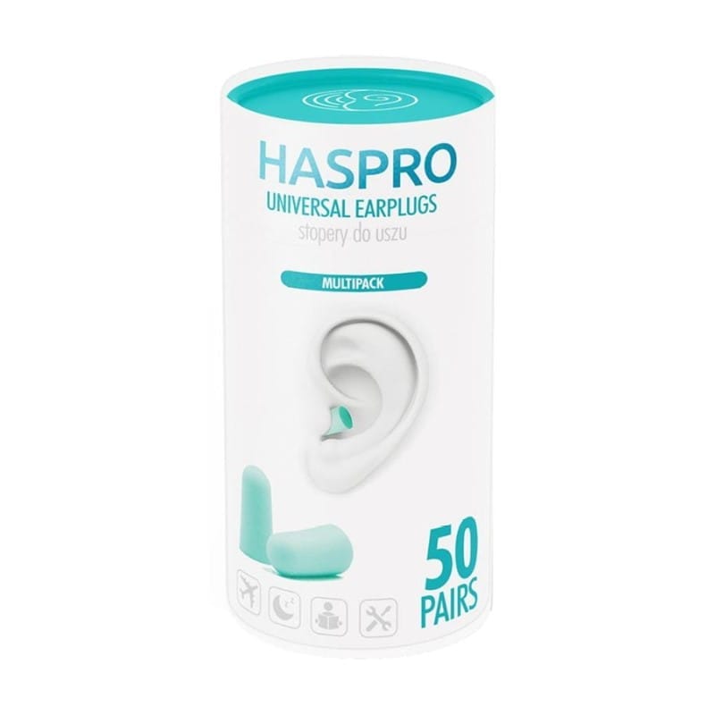 Pěnové špunty do uší Tube50 - mátová barva, Haspro (100 kusů)