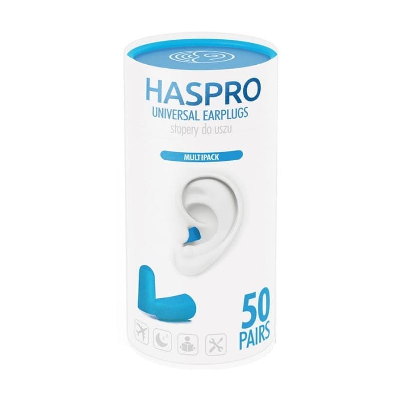 Pěnové špunty do uší Tube50 - modrá barva, Haspro (100 kusů)