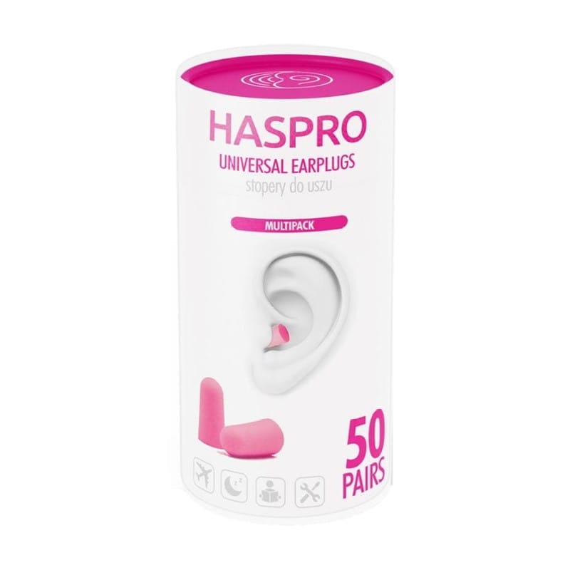 Pěnové špunty do uší Tube50 - růžová barva, Haspro (100 kusů)