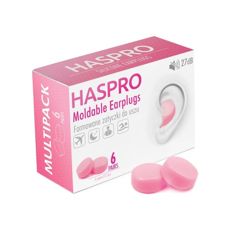 Silikonové špunty do uší Mold6 - růžová barva Haspro (12 kusů)