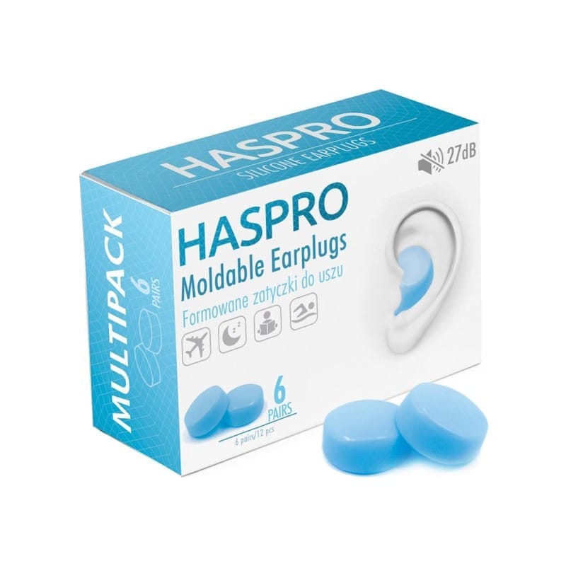 Silikonové špunty do uší Mold6 - modrá barva Haspro (12 kusů)