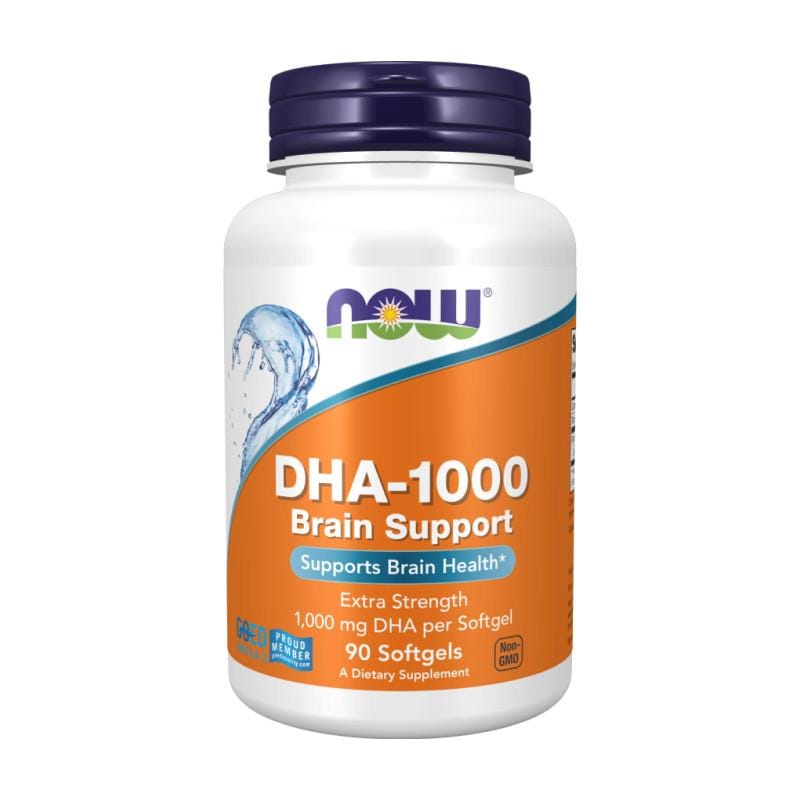 Omega3 DHA podpora mozku NOW, 1000 mg (90 měkkých kapslí)