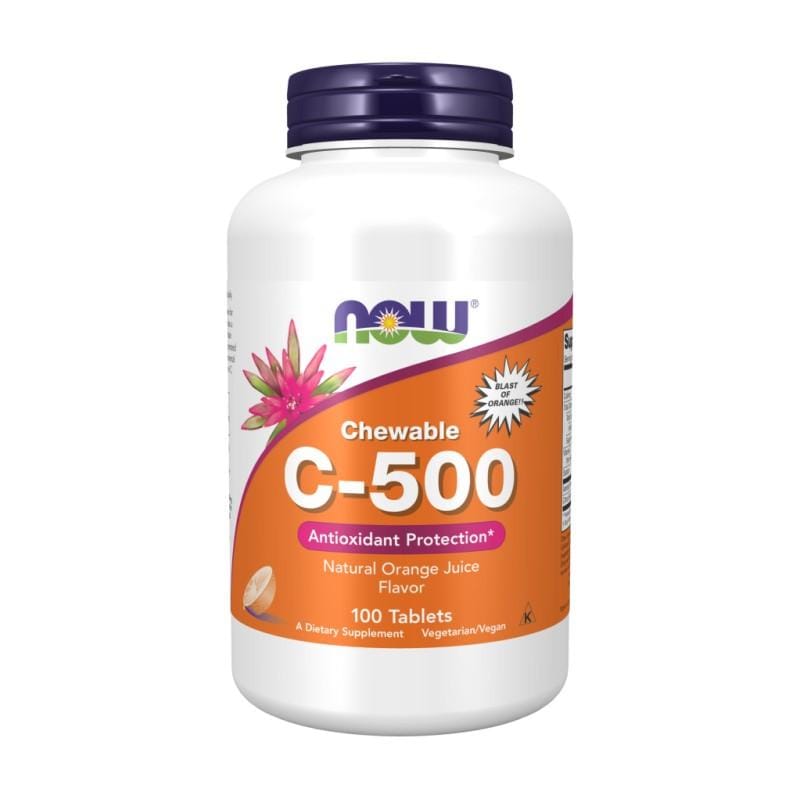 Vitamin C-500 s pomerančovou příchutí NOW (100 žvýkacích tablet)